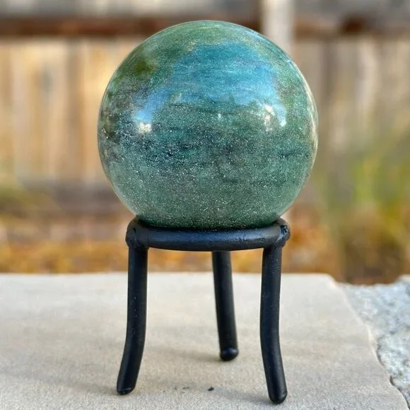 Nephrite Jade Crystal Sphere Green Chakra Stone Includes Tall Black Metal Stand - Picture 7 of 16